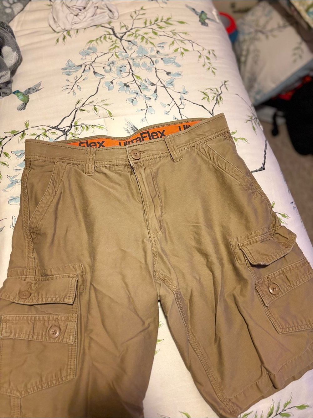 urban pipeline Tan Cargo Shorts with Orange Waistband Detail